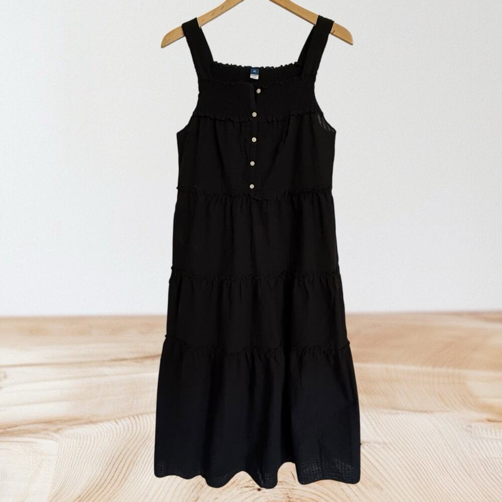 Old Navy Seersucker Black Square Neck Tiered Maxi Dress Sz M Tall Tiered Ruffled